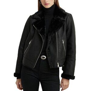 H&M Black Faux Suede Shearling Moto Jacket